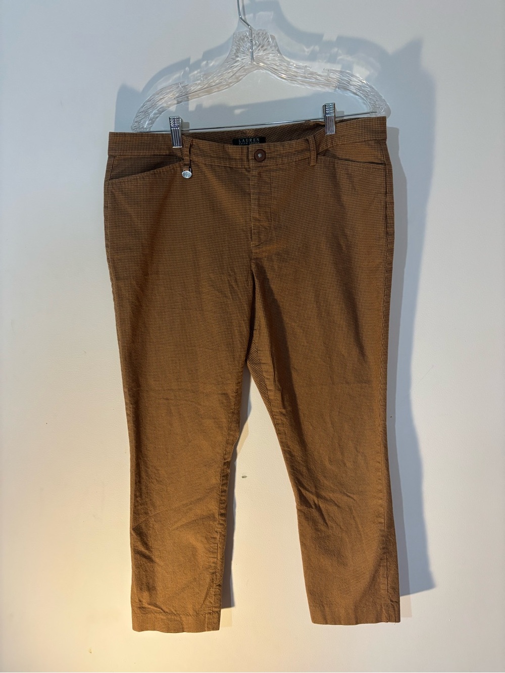 Lauren Ralph Lauren Size 14 Brown Houndstooth Straight Leg Pants